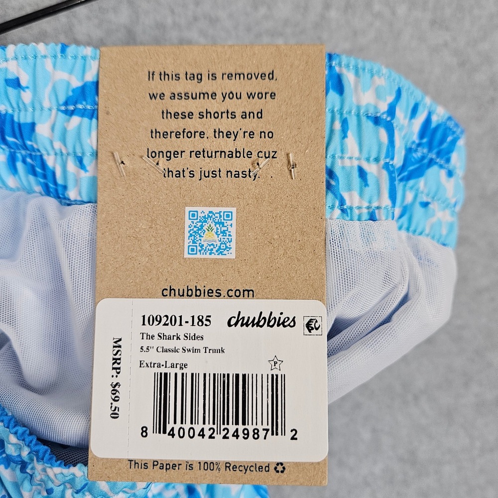 Chubbies Mens The Shark Sides 5.5" Classic Swim Trunks Blue Shark Print XL New - Picture 6 of 6